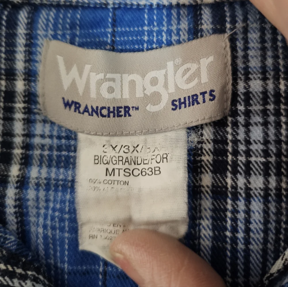 Wrangler Wrancher Men's 3X Pearl Snap Flannel Shirt Blue Plaid Western Cowboy
